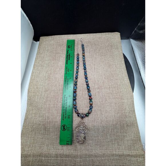 Sterling Silver Multicolor Beaded Necklace w/ Teardrop Pendant – Artisan Stateme - Picture 8 of 10